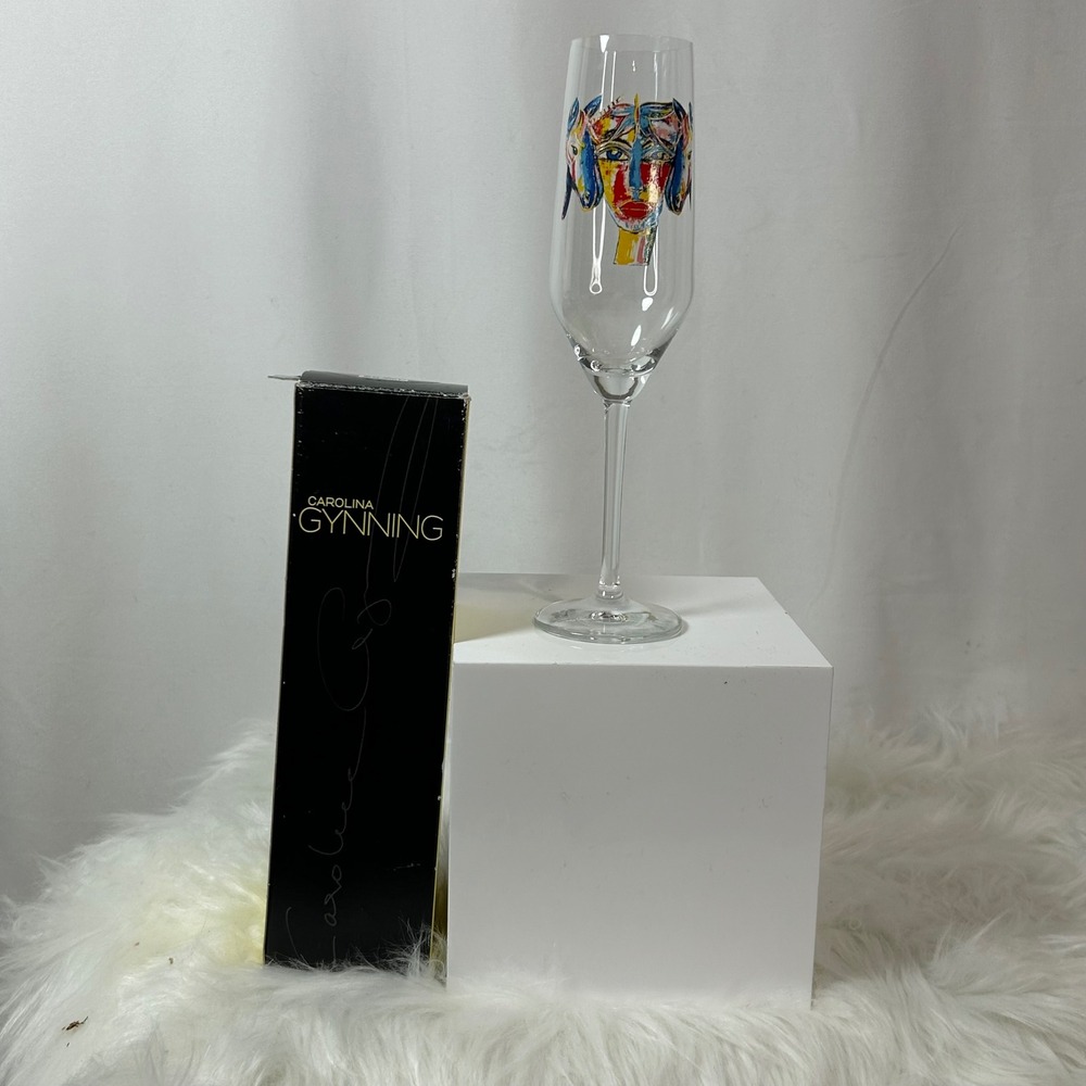 Carolina Gynning Feeling Magic Champagne Flute Glass, Colorful Face Horse Design